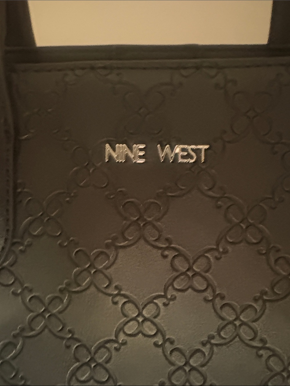 Nine West Black Embossed Logo Tote with Top Handles - Picture 2 of 6